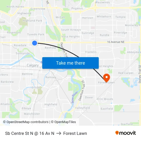 Sb Centre St N @ 16 Av N to Forest Lawn map