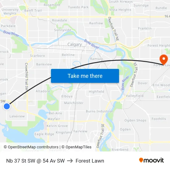 Nb 37 St SW @ 54 Av SW to Forest Lawn map