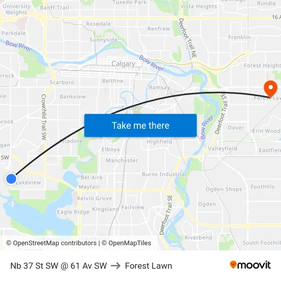 Nb 37 St SW @ 61 Av SW to Forest Lawn map