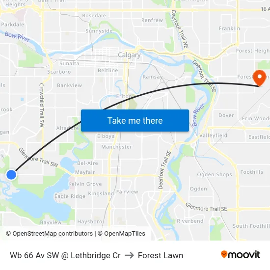 Wb 66 Av SW @ Lethbridge Cr to Forest Lawn map
