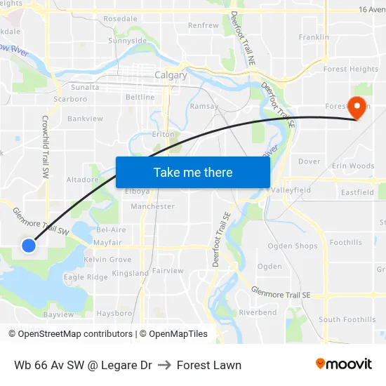 Wb 66 Av SW @ Legare Dr to Forest Lawn map