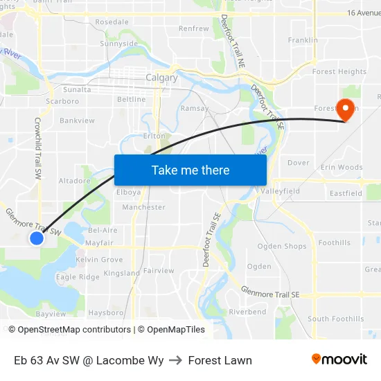 Eb 63 Av SW @ Lacombe Wy to Forest Lawn map