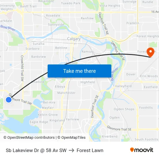 Sb Lakeview Dr @ 58 Av SW to Forest Lawn map