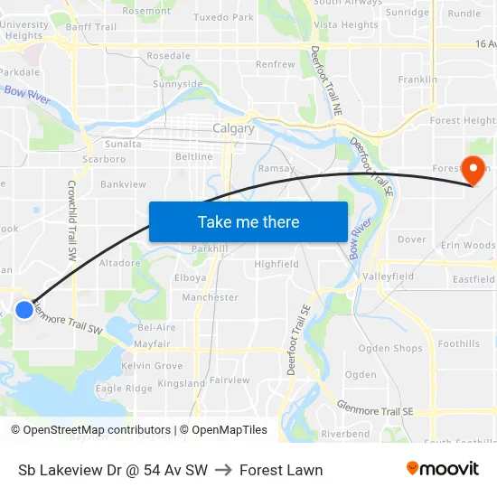 Sb Lakeview Dr @ 54 Av SW to Forest Lawn map