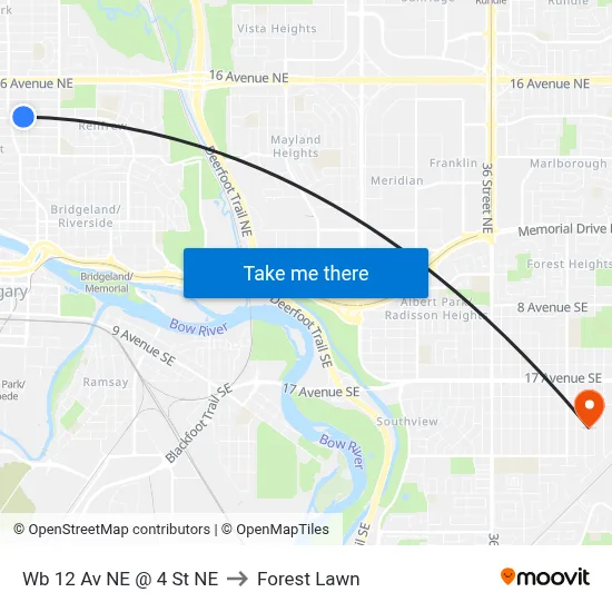 Wb 12 Av NE @ 4 St NE to Forest Lawn map