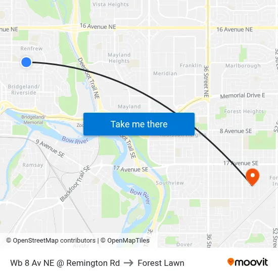 Wb 8 Av NE @ Remington Rd to Forest Lawn map