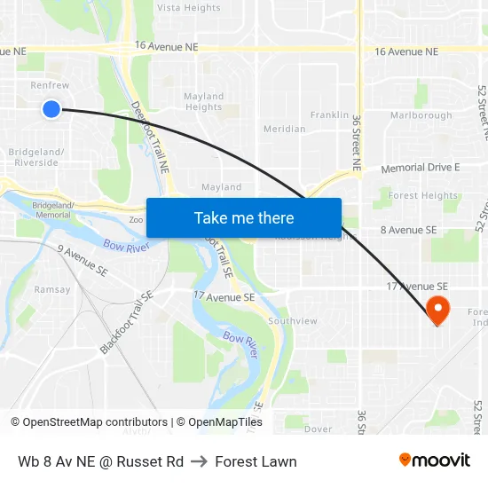 Wb 8 Av NE @ Russet Rd to Forest Lawn map