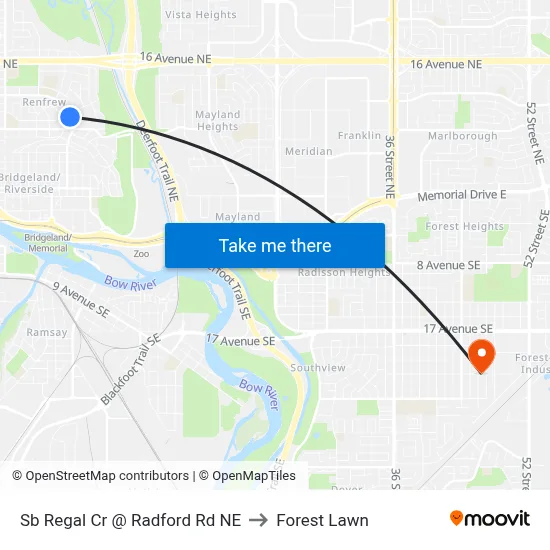 Sb Regal Cr @ Radford Rd NE to Forest Lawn map