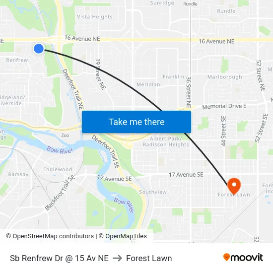 Sb Renfrew Dr @ 15 Av NE to Forest Lawn map