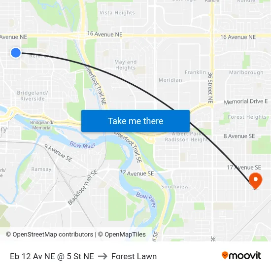 Eb 12 Av NE @ 5 St NE to Forest Lawn map