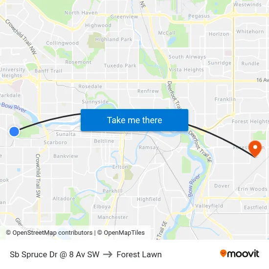 Sb Spruce Dr @ 8 Av SW to Forest Lawn map