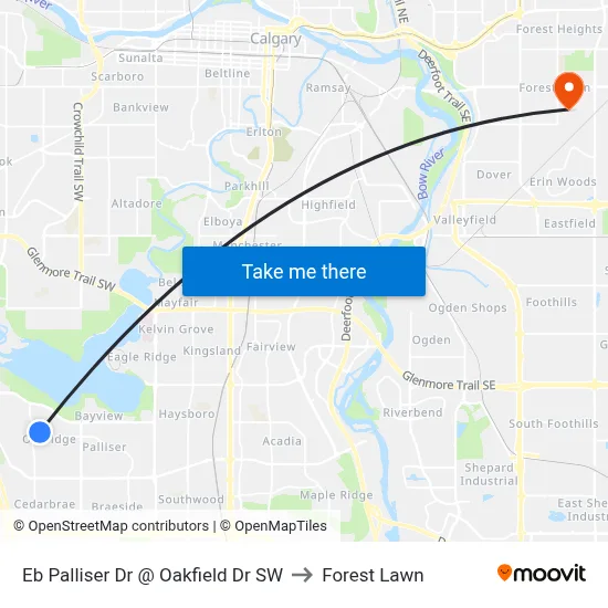 Eb Palliser Dr @ Oakfield Dr SW to Forest Lawn map