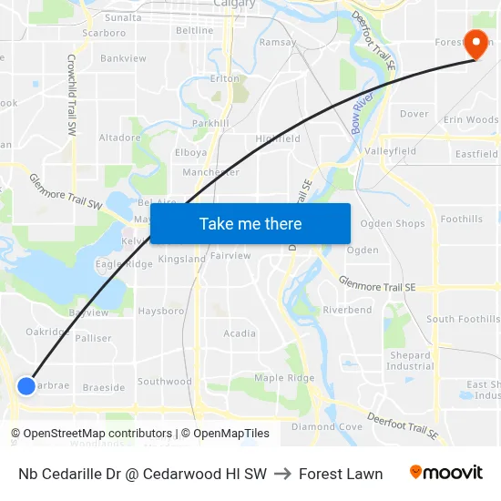 Nb Cedarille Dr @ Cedarwood Hl SW to Forest Lawn map