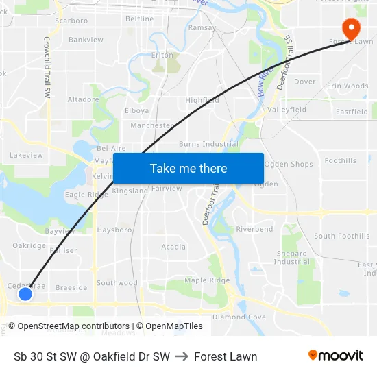 Sb 30 St SW @ Oakfield Dr SW to Forest Lawn map