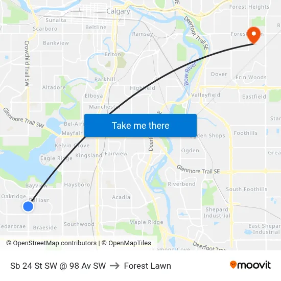 Sb 24 St SW @ 98 Av SW to Forest Lawn map
