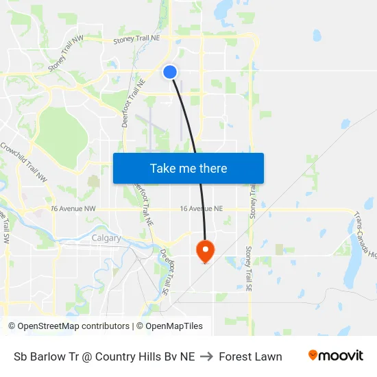 Sb Barlow Tr @ Country Hills Bv NE to Forest Lawn map