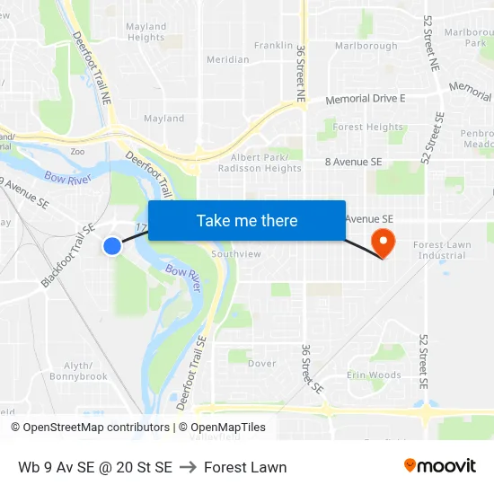 Wb 9 Av SE @ 20 St SE to Forest Lawn map