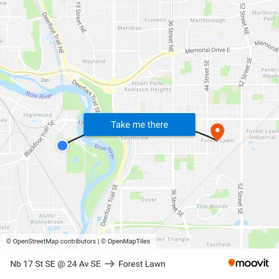 Nb 17 St SE @ 24 Av SE to Forest Lawn map