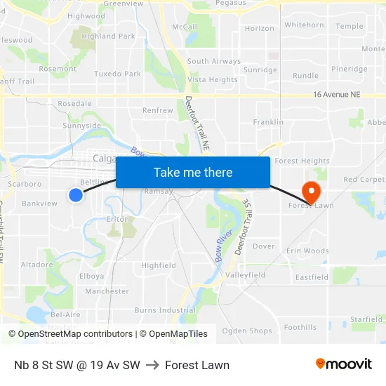 Nb 8 St SW @ 19 Av SW to Forest Lawn map