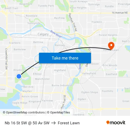 Nb 16 St SW @ 50 Av SW to Forest Lawn map