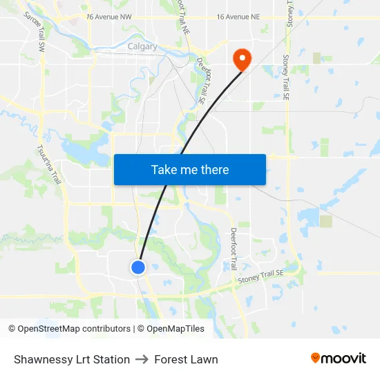 Shawnessy Lrt Station to Forest Lawn map