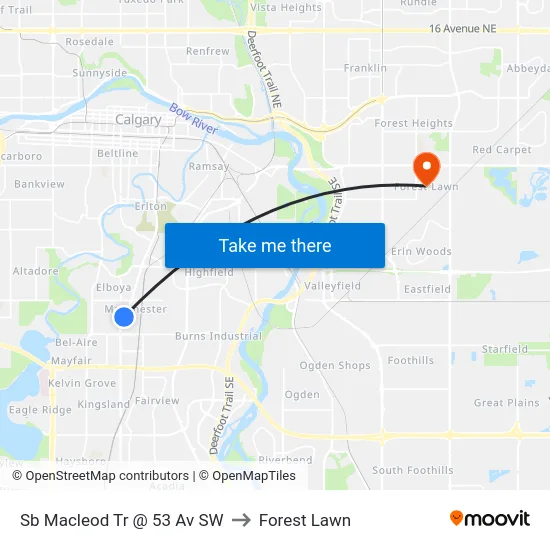 Sb Macleod Tr @  53 Av SW to Forest Lawn map