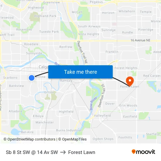 Sb 8 St SW @ 14 Av SW to Forest Lawn map