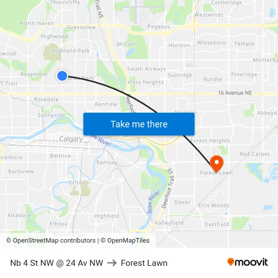 Nb 4 St NW @ 24 Av NW to Forest Lawn map