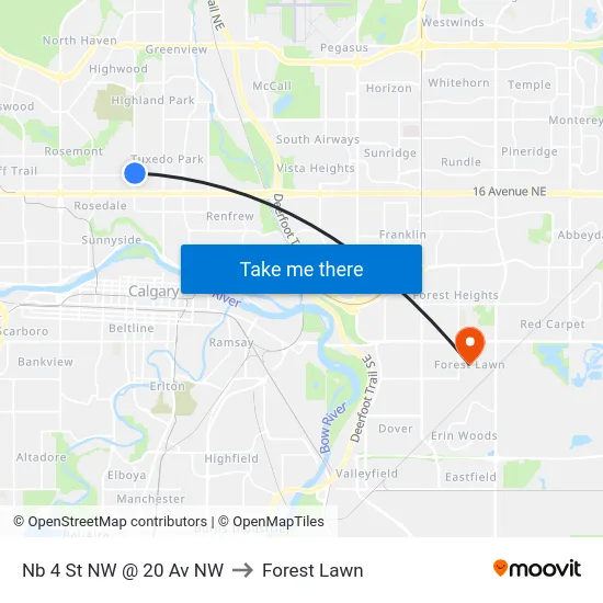 Nb 4 St NW @ 20 Av NW to Forest Lawn map