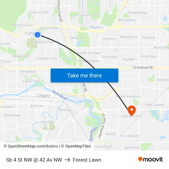 Sb 4 St NW @ 42 Av NW to Forest Lawn map