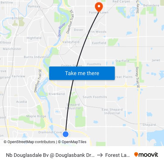 Nb Douglasdale Bv @ Douglasbank Dr SE to Forest Lawn map
