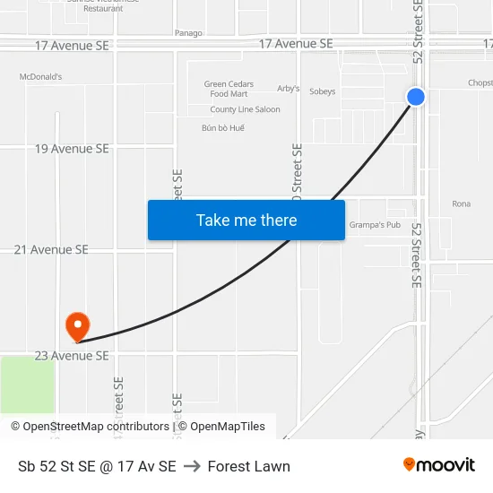 Sb 52 St SE @ 17 Av SE to Forest Lawn map
