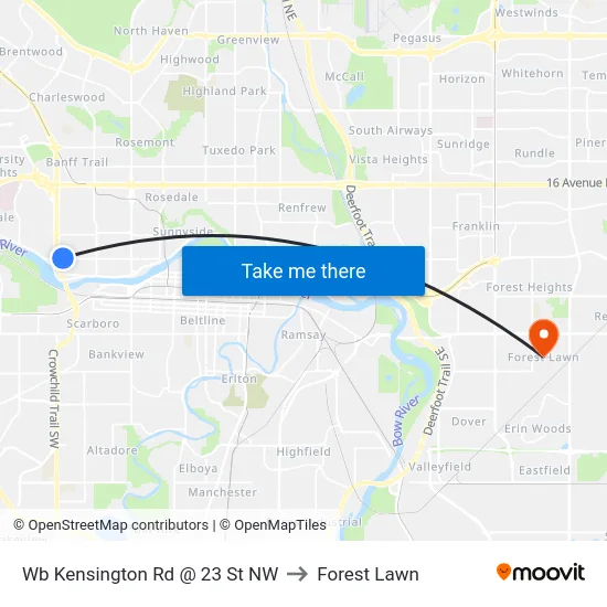 Wb Kensington Rd @ 23 St NW to Forest Lawn map
