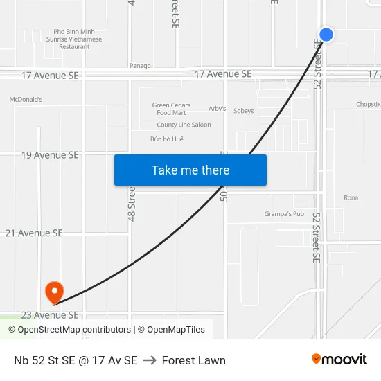 Nb 52 St SE @ 17 Av SE to Forest Lawn map