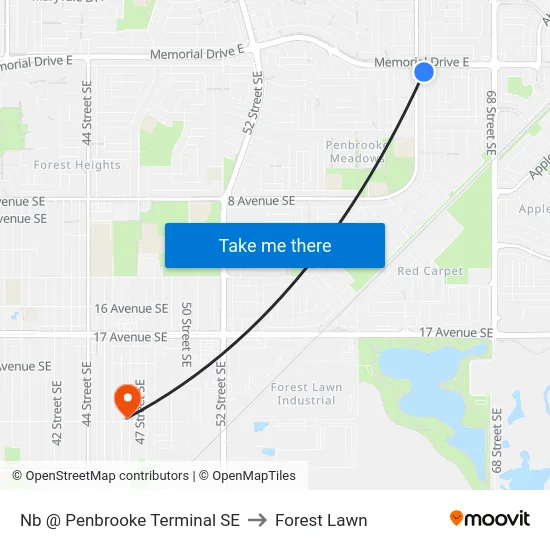 Nb @ Penbrooke Terminal SE to Forest Lawn map