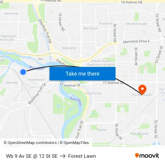 Wb 9 Av SE @ 12 St SE to Forest Lawn map