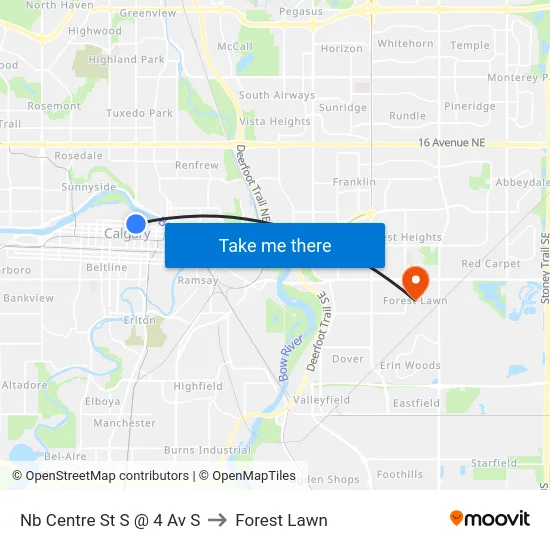 Nb Centre St S @ 4 Av S to Forest Lawn map