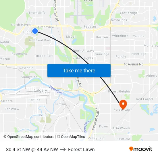 Sb 4 St NW @ 44 Av NW to Forest Lawn map