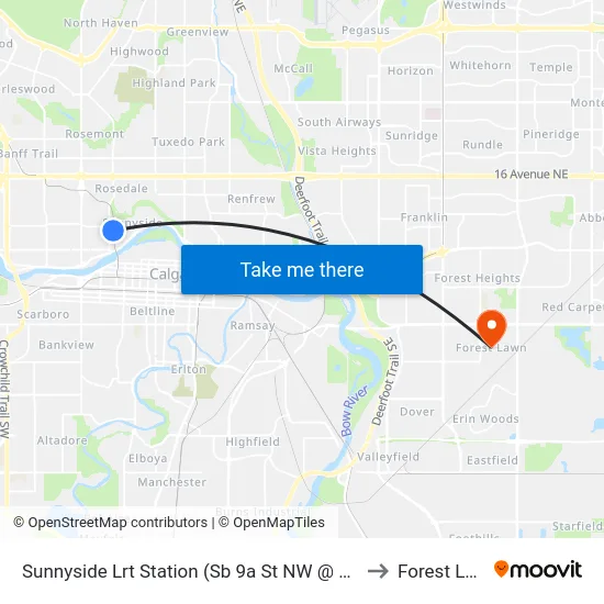 Sunnyside Lrt Station (Sb 9a St NW @ 4 Av Nw) to Forest Lawn map