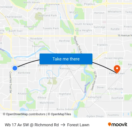 Wb 17 Av SW @ Richmond Rd to Forest Lawn map