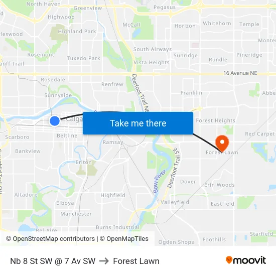 Nb 8 St SW @ 7 Av SW to Forest Lawn map