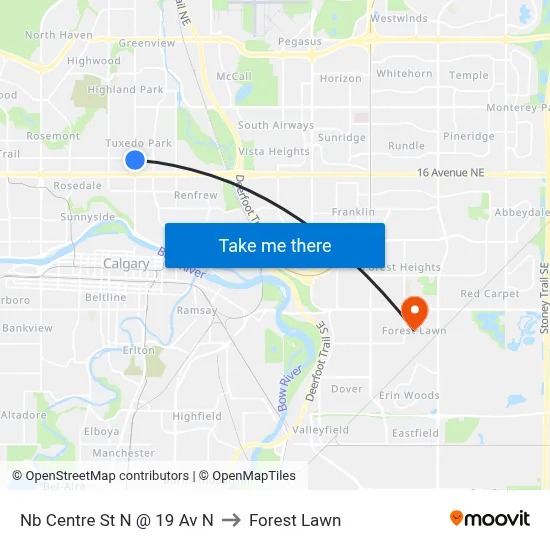 Nb Centre St N @ 19 Av N to Forest Lawn map