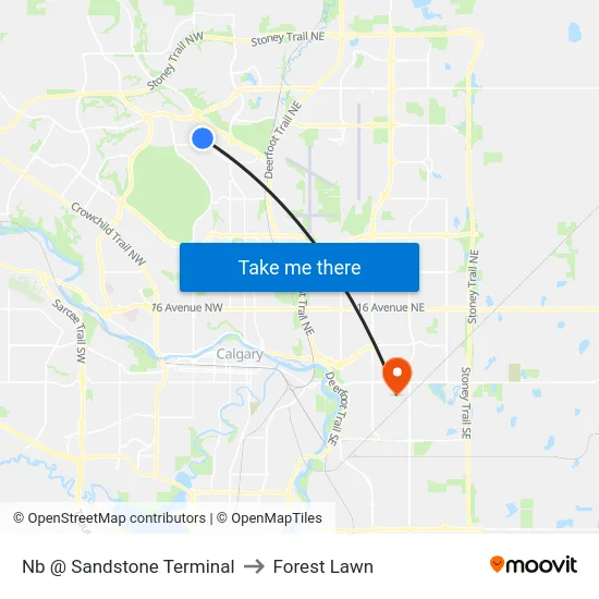 Nb @ Sandstone Terminal to Forest Lawn map