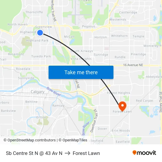 Sb Centre St N @ 43 Av N to Forest Lawn map