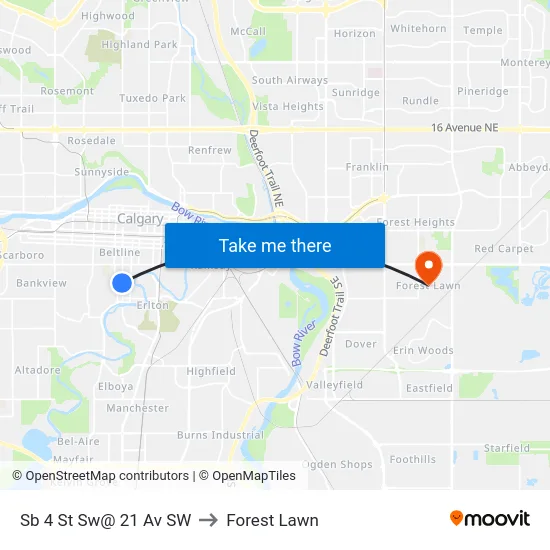 Sb 4 St Sw@ 21 Av SW to Forest Lawn map