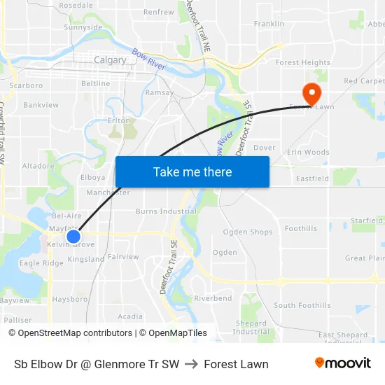 Sb Elbow Dr @ Glenmore Tr SW to Forest Lawn map
