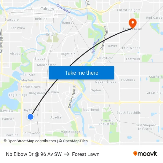 Nb Elbow Dr @ 96 Av SW to Forest Lawn map