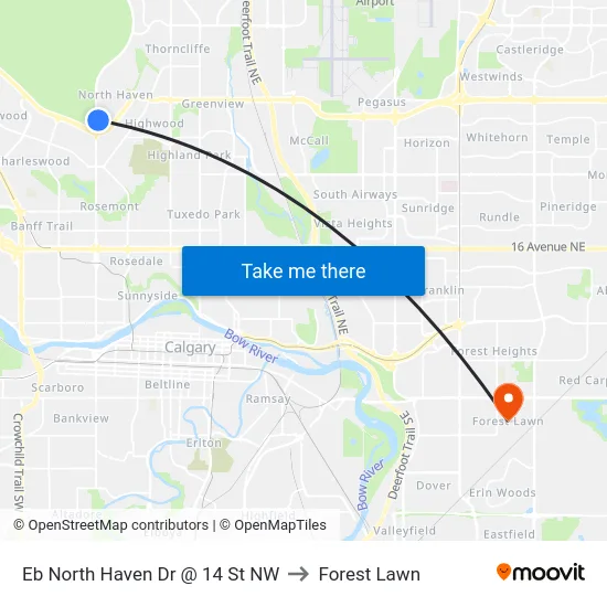 Eb North Haven Dr @ 14 St NW to Forest Lawn map