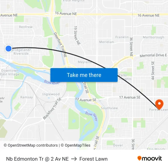 Nb Edmonton Tr @ 2 Av NE to Forest Lawn map