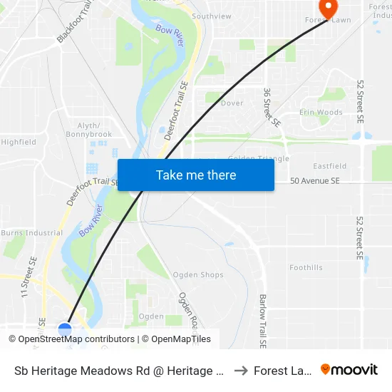 Sb Heritage Meadows Rd @ Heritage Dr SE to Forest Lawn map